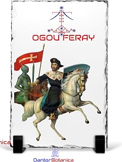 Ogou Feray Religious Art Photo Slate, Medieval Knight Design, Decorative Picture Plaque with Stand, Holiday Gift