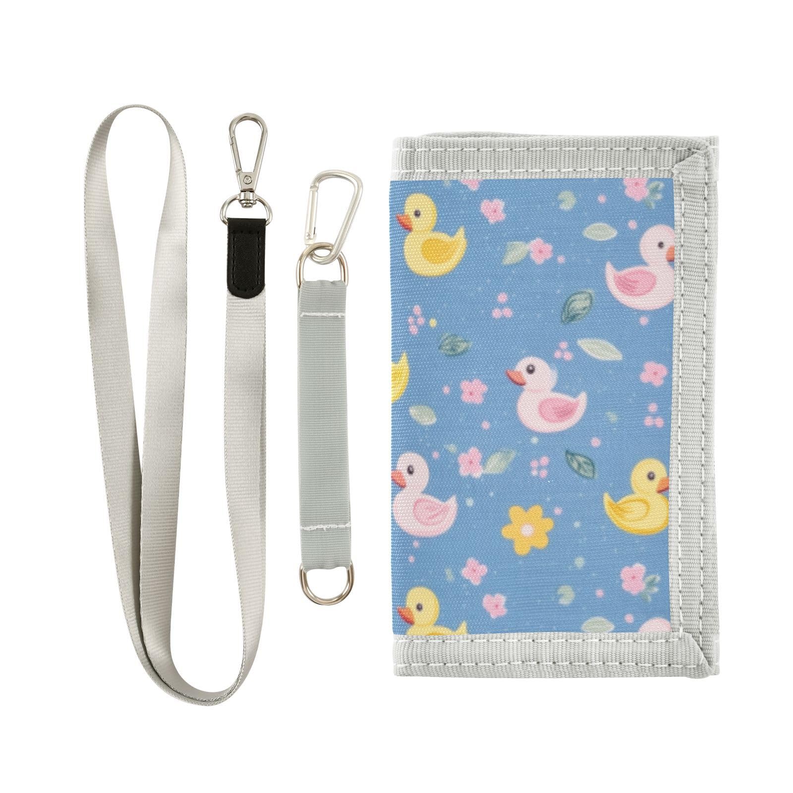 Wusikd Ducks Blue Kids Wallet for Boys Girls Pink Flowers Toddler Trifold Wallet Novelty Wallet for Teens Women Men