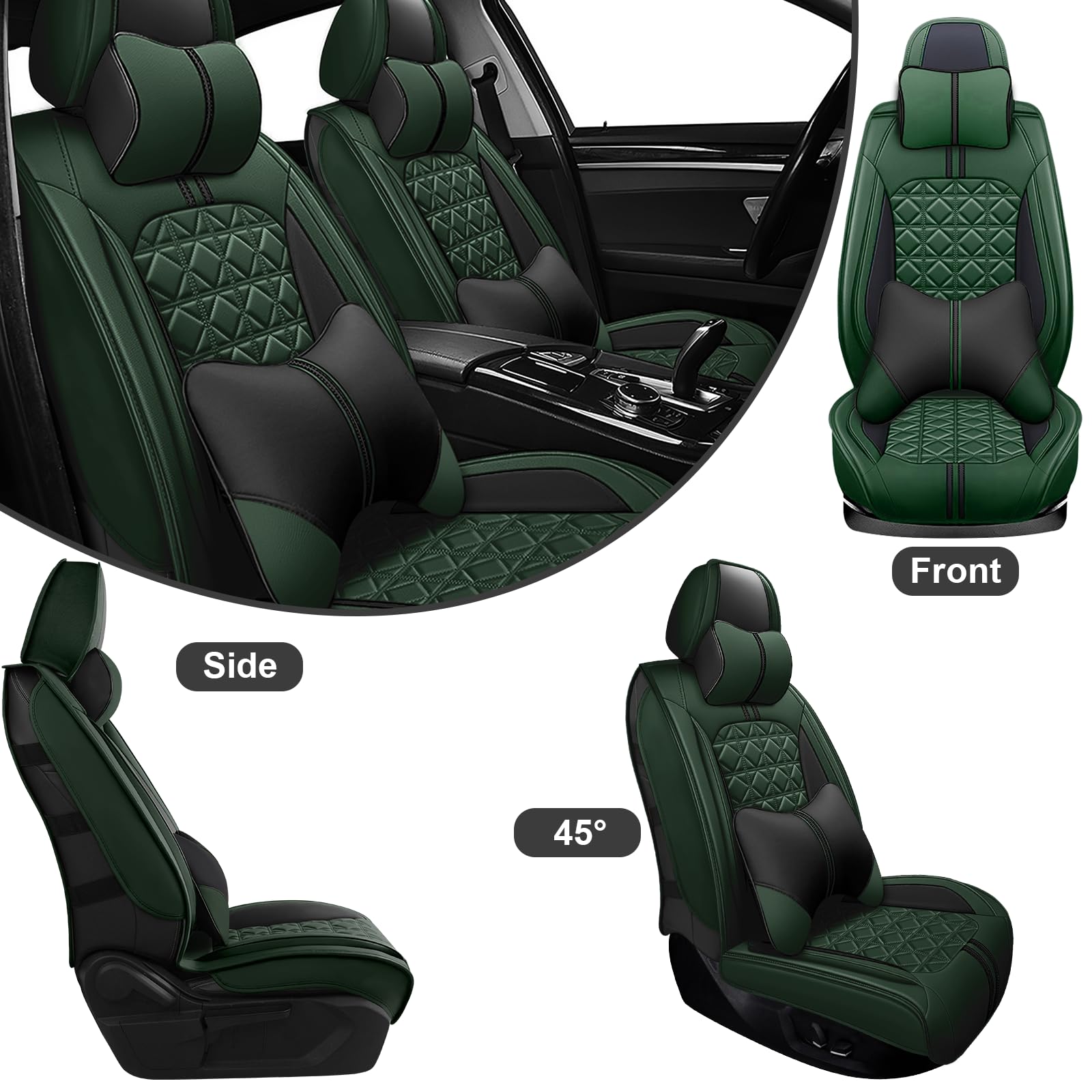 Car Seat Covers For Honda CRV 2007-2025 – Front Set Leather Seat Covers, Airbag Compatible, Waterproof & Breathable (Grey-Black)