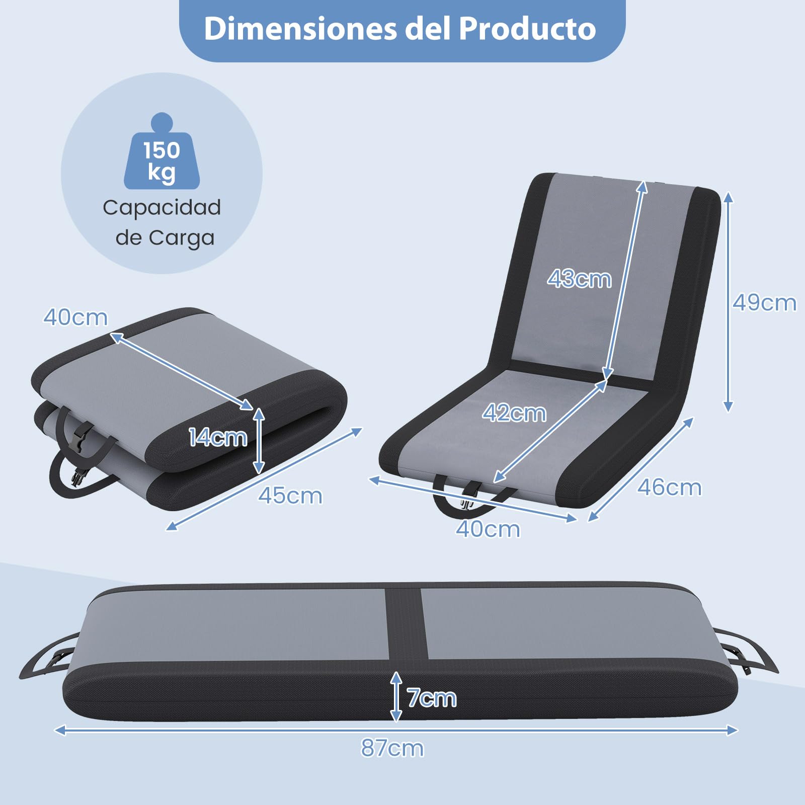 GOPLUS Silla de Suelo Plegable, Asiento de Estadio Portátil con 6 Posiciones de Reclinado, Asa Portátil, Cómodo Cojín, Silla Reclinable con Respaldo, para Eventos Deportivos, Camping