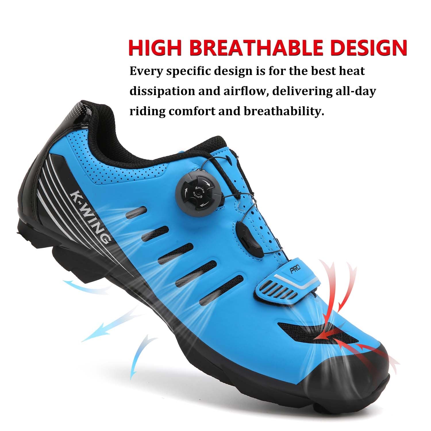 Kushike Men's Women's Mountain Bike Shoes with 2-Bolts SPD Cleats, MTB Cycling Shoes for Indoor Outdoor Riding, Spin, Peloton Compatible - Blue