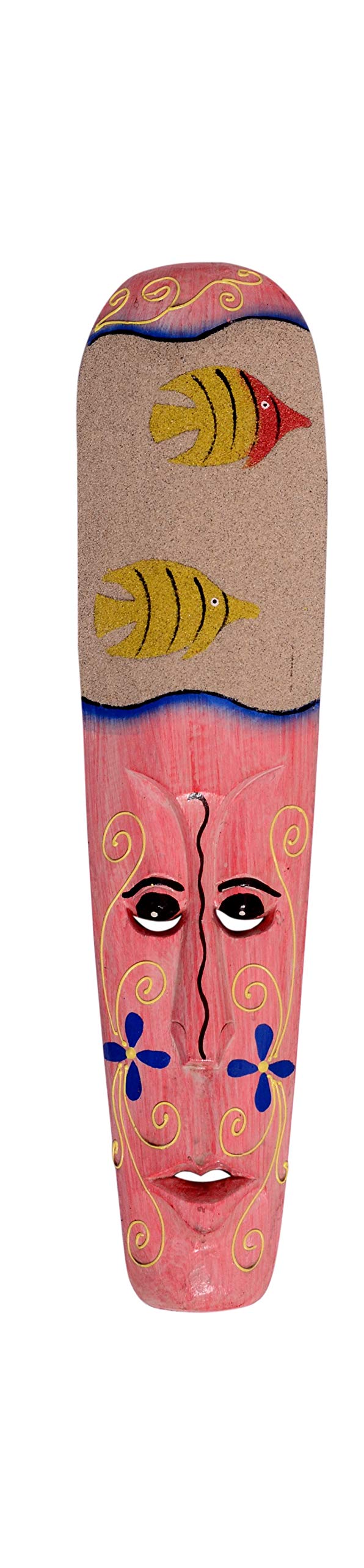 Classical Youth Hand-Painted Afro-Egyptian Style Wall Hanging/Mounted Beach-Sand-Pink Wooden MASK -for Home/Office/Cafés Interior Décor (Pink, Pack of 1, Size: 50 cms Each)