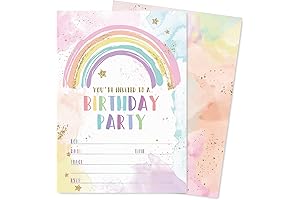 Watercolor Rainbow Birthday Invitations with Envelopes Stickers