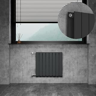 WITEN&NOCK Design Heizkörper Flach Paneelheizkörper Horizontal 550x600 mm, Heizung Badheizkörper für Badezimmer, Flachheizkörper mit Seitlichen Anschlüssen 752 Watt Doppellagig(Anthrazit)