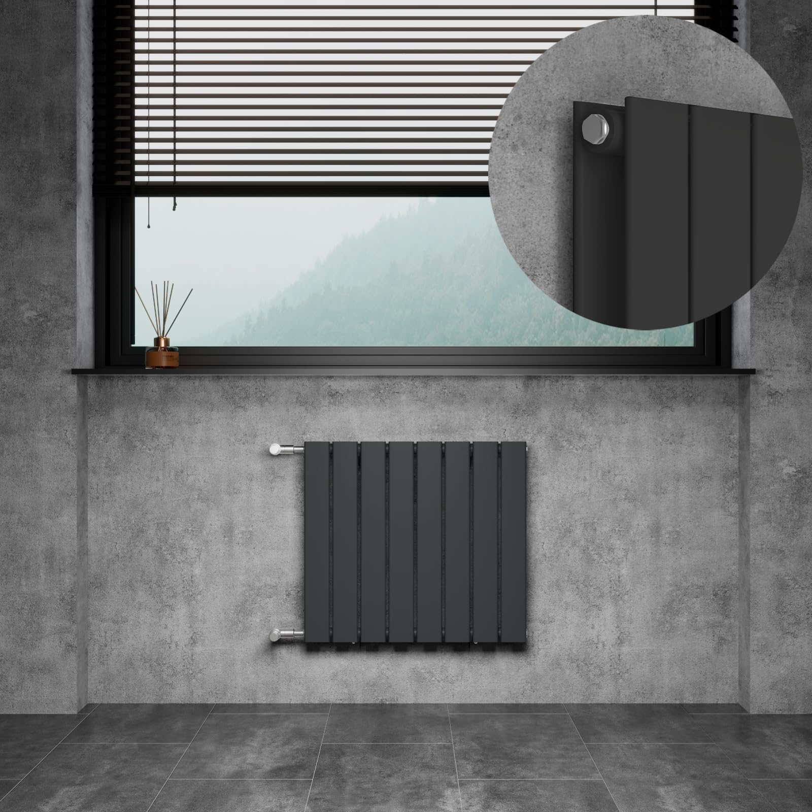 DOLF Design Radiatore a doppio strato, riscaldamento a pannello piatto per soggiorno e bagno, radiatore da bagno orizzontale con attacco laterale, distanza dal mozzo 500 mm, 600 x 550 mm, antracite