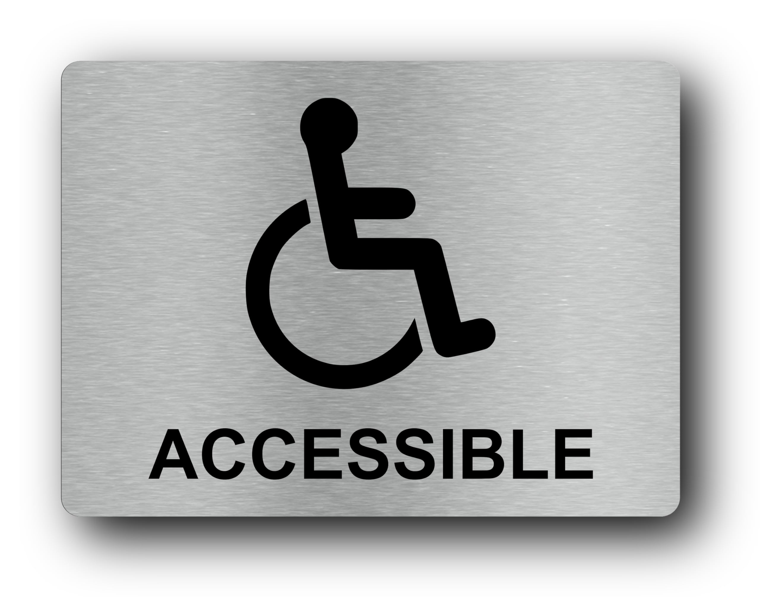 Wheelchair Accessible Sign - Metallic Silver Aluminium Sign with Universal Wheelchair Symbol and 'Accessible' Text - Self-Adhesive Peel and Stick