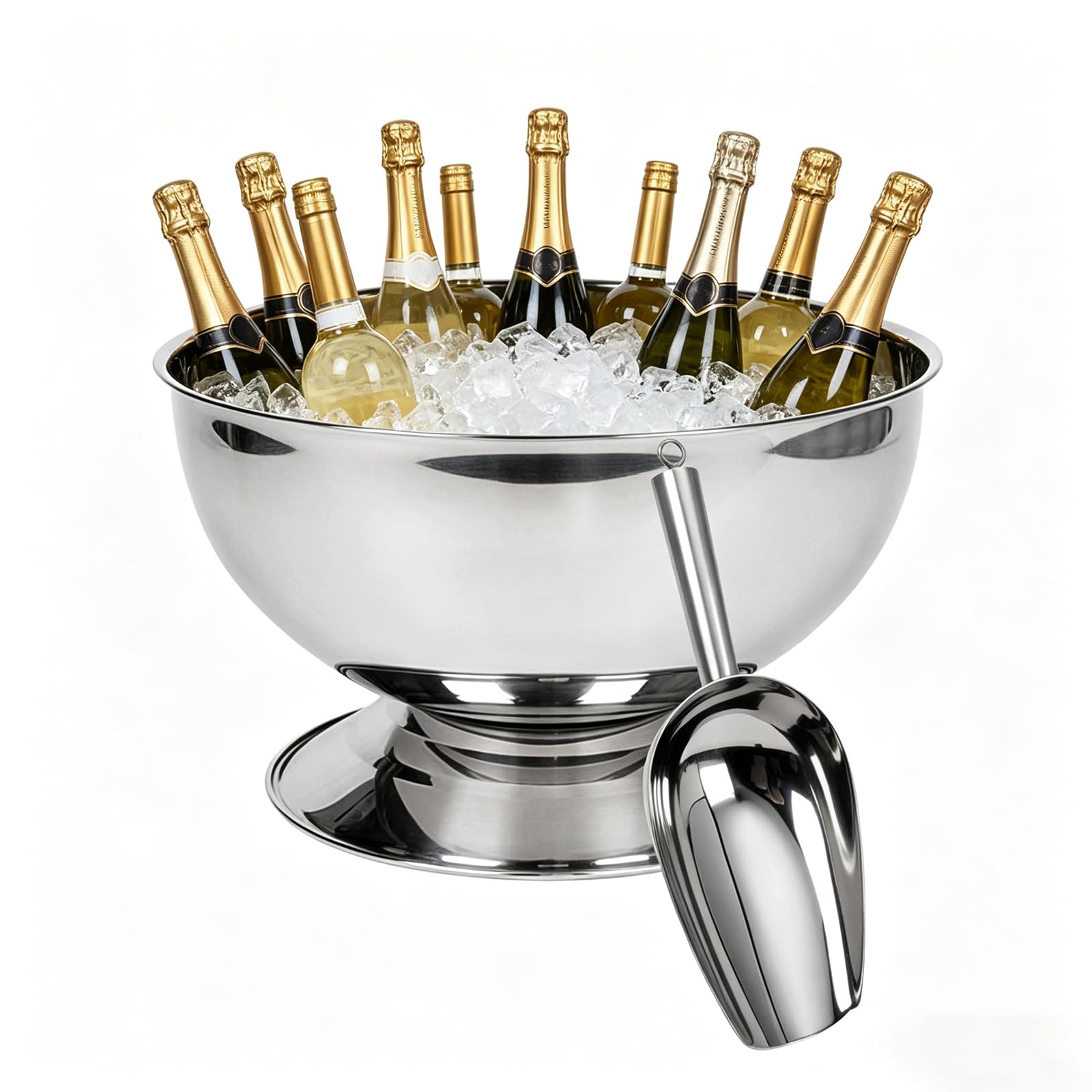 Cubo de hielo de 3 galones para fiestas, cubo de champán de 12 litros de acero inoxidable con cuchara, recipiente grande para hielo con base, perfecto para fiestas, cócteles, celebraciones