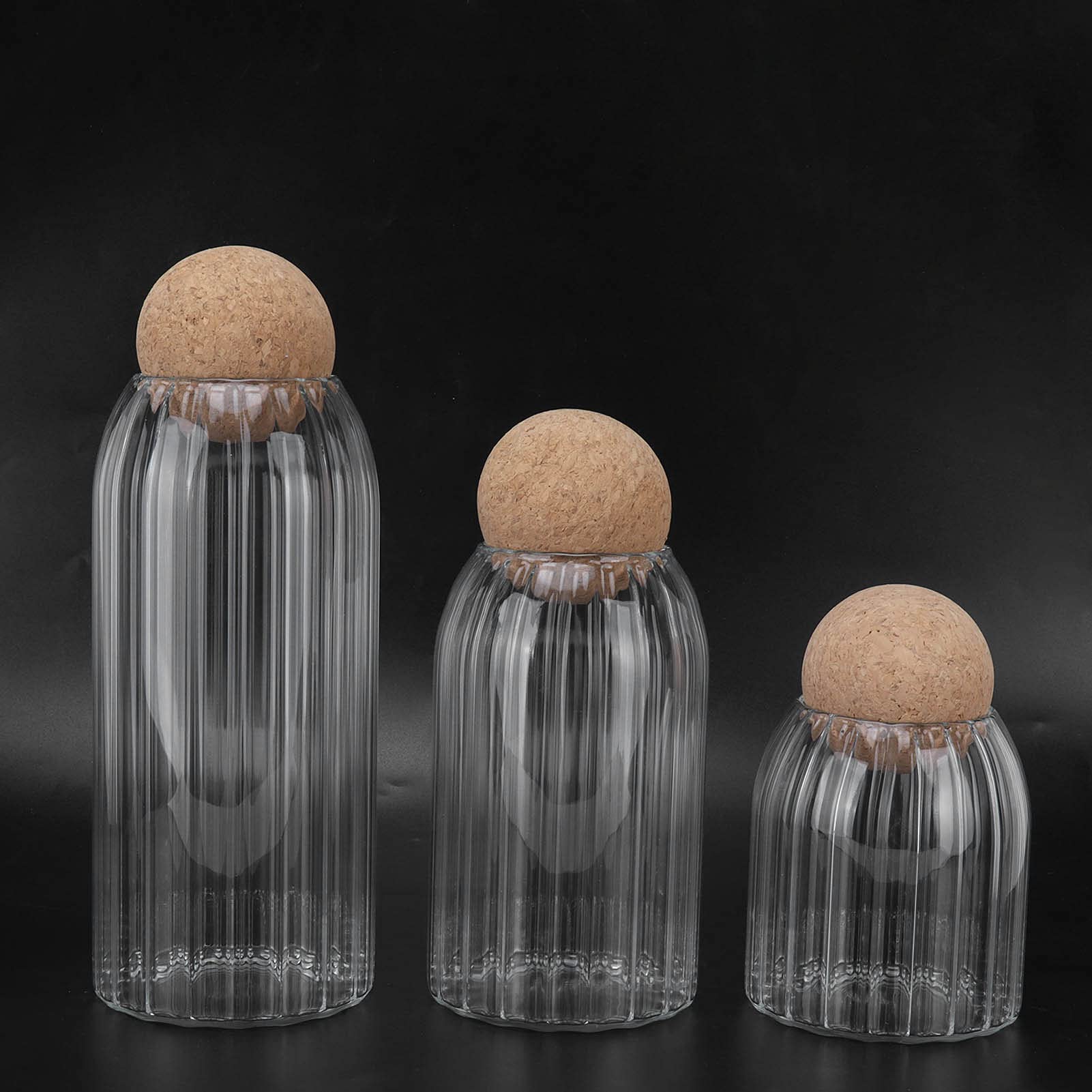 Lot de 3 Bocaux en Verre Transparents à Haute Teneur en Borosilicate avec Liège pour thé, café, Céréales, Fruits Secs, Assaisonnements, Hermétiques, Anti-poussière, Décoration