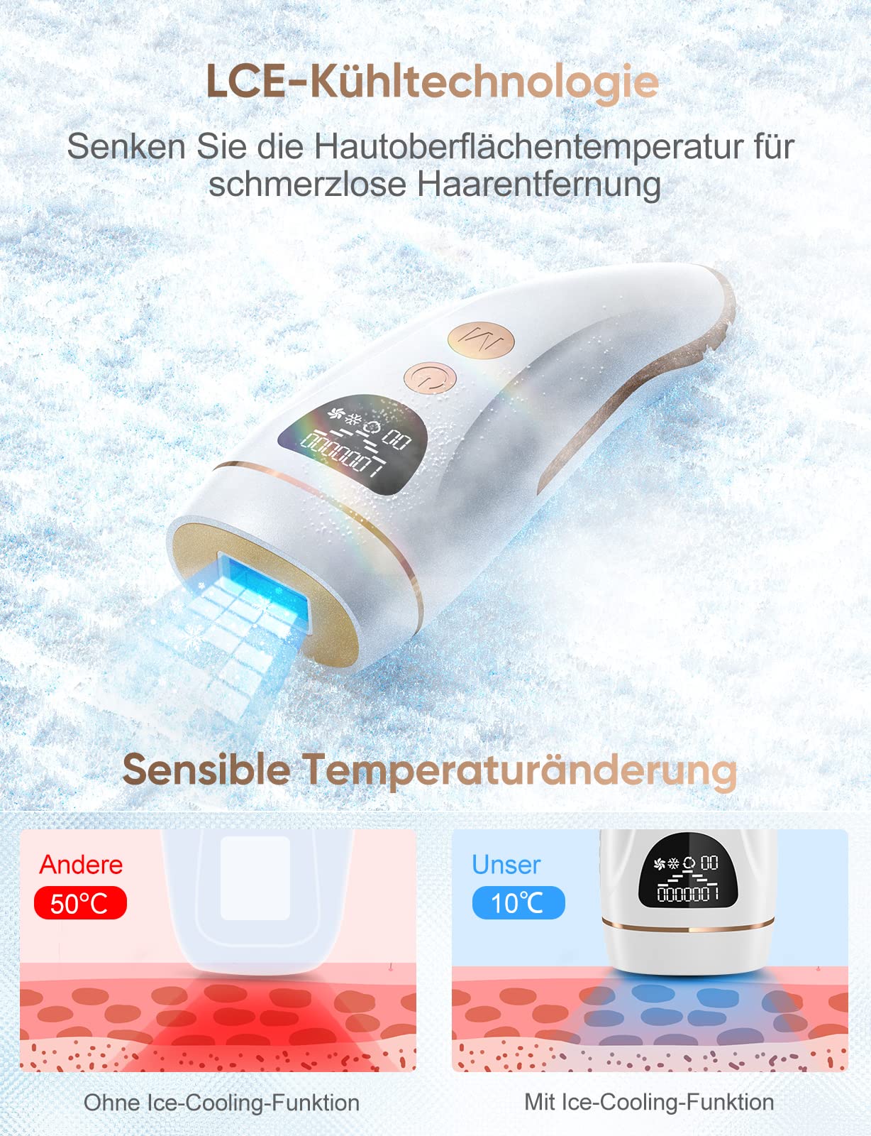 IPL Geräte Haarentfernung Laser Mit Gefrierfunktion 9 Energiestufen 1000,000 Lichtimpulse Dauerhafte Schmerzlose Haarentfernung für Männer Frauen Gesicht Achseln Beine Körper