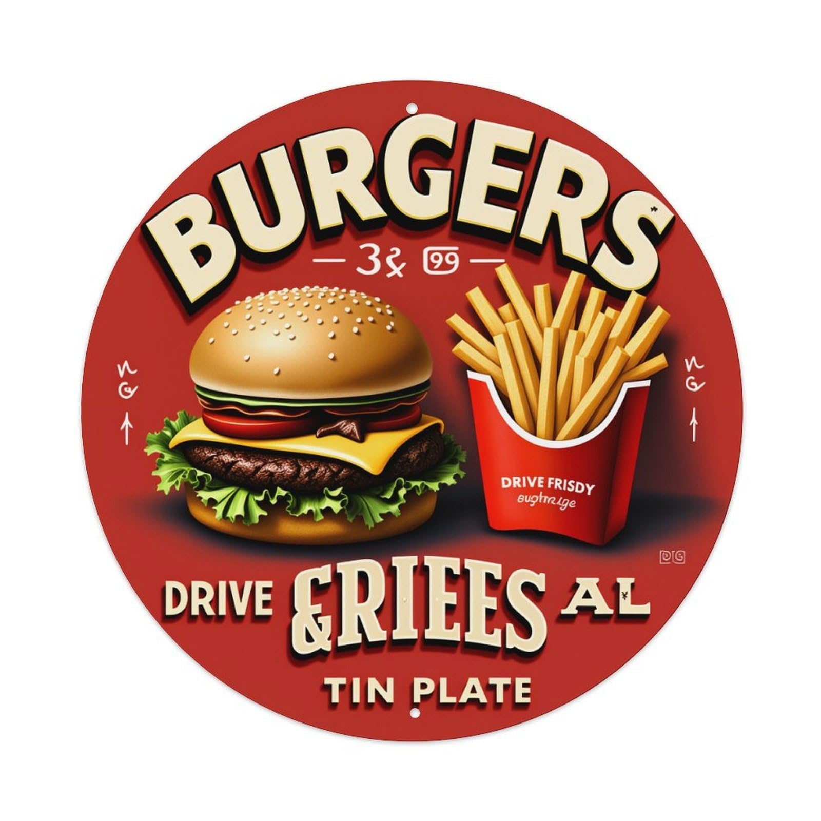 Burger And Fries Design Tin Sign Metal Poster Vintage Metal Signs for Home Man Cave Bar Cafe Kitchen laundry room Wall Decorations Gift 8x8Inch