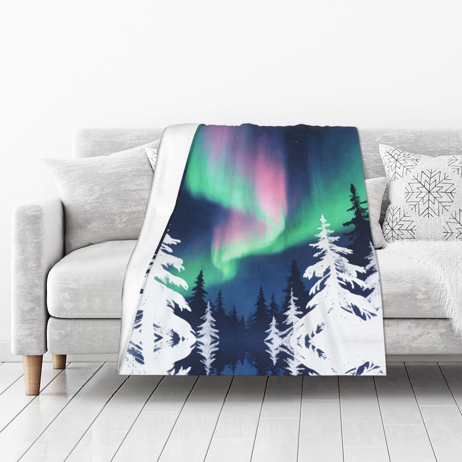 DUYIOKH Light Over Snow Pines Print Thick Throw Blanket, Blanket for Couch Bed Warm Travel Blanket for Camping Movie Night