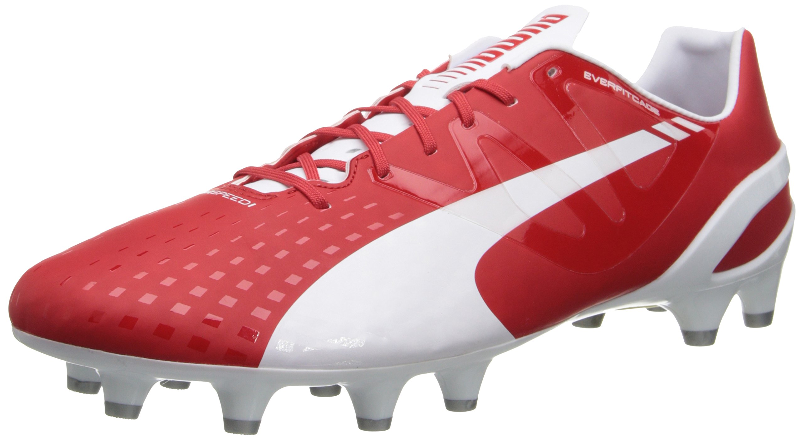 PUMA Men's Evospeed 1.3 Firm Ground Soccer Shoe,White/High Risk Red/Empire Yellow/Estate Blue/Silver Metallic,12 M US