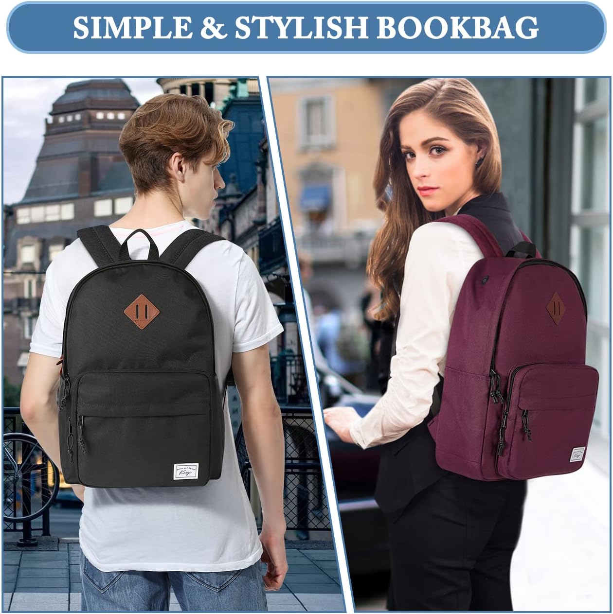 Kasqo School Backpack, Classic Lightweight Water-Resistant 17.8L Bookbag Daypack for Men Women Teens Girls Boys College, Travel, Work, Black - Image 7