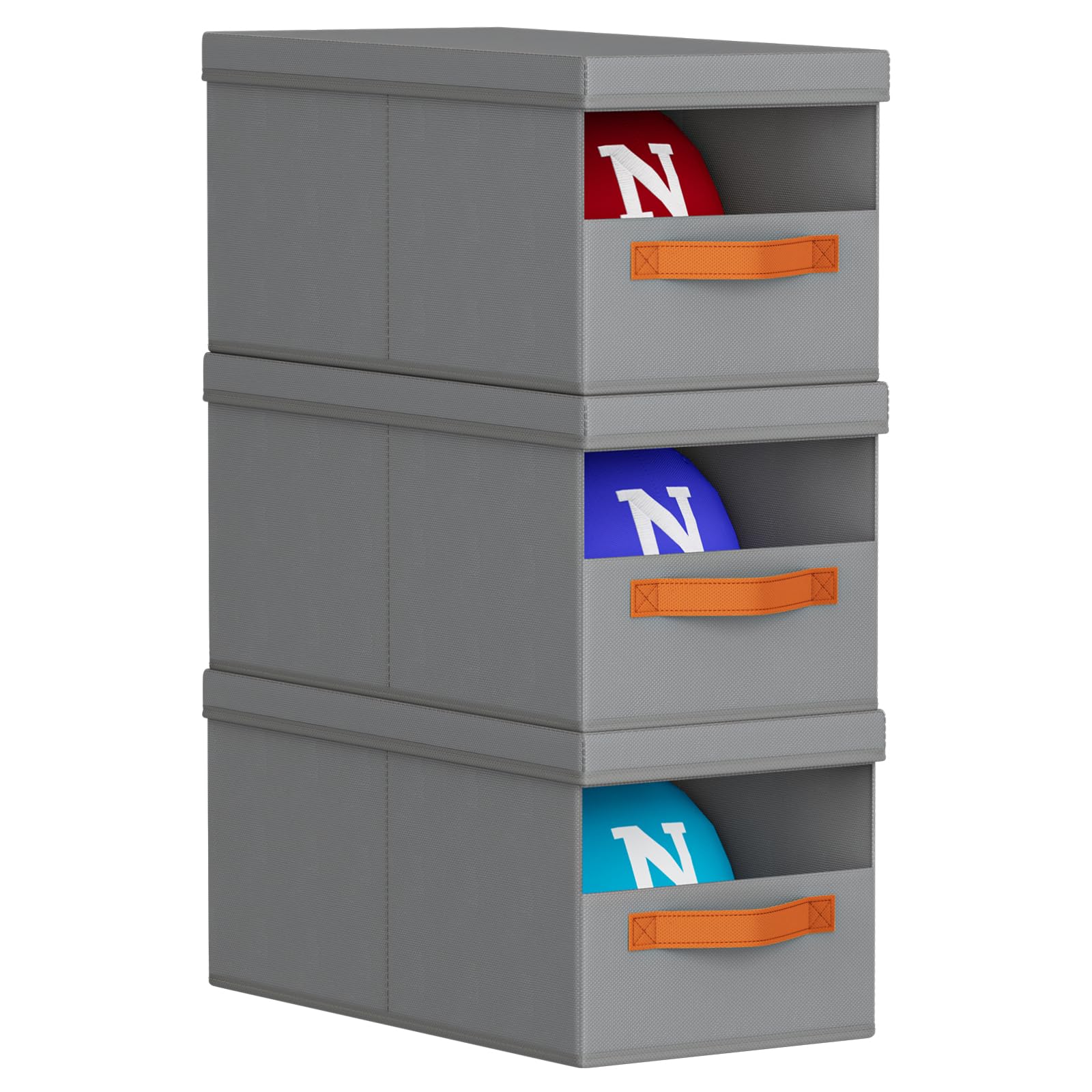 Photo 1 of Homsorout Hat Organizer for Baseball Caps - 3 Pack Stackable Foldable Protective Lids Hat Storage Box with Clear Window Baseball cap organizer for Closet, Bedroom, Rv, Grey