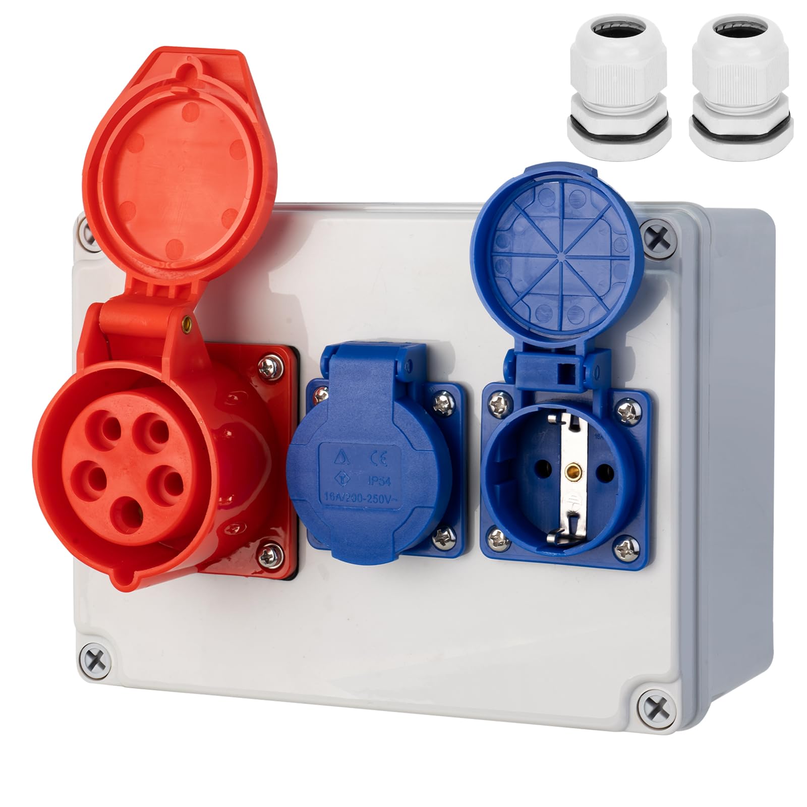 Steckdose Aufputz Wandverteiler Starkstrom Verteiler mit IP54 2x230V Schuko Steckdosen und 16A CEE-Steckdose,IP67 Baustromverteiler Steckdosenverteiler fur Werkstatt, Gebäude Stromverteiler