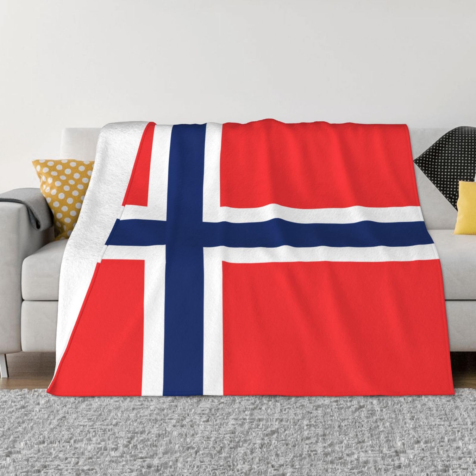 Couverture flanelle chaude et douce motif Norvège grand plaid toutes saisons