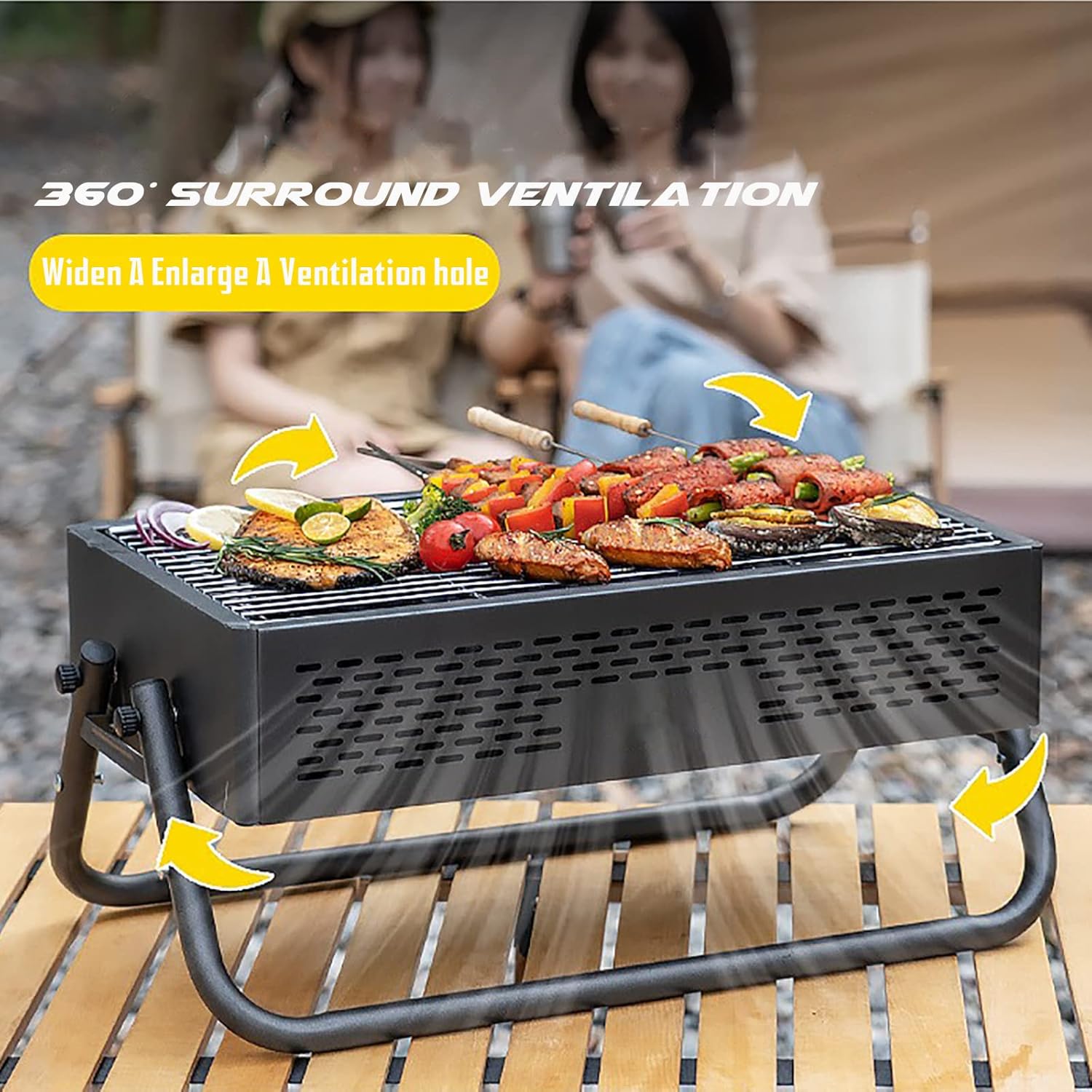 Portable Charcoal Grill Stainless Steel Folding Outdoor BBQ Compact Foldable Grill Tabletop Outdoor Grill for Outdoor Camping Hunting Trip Picnics Fishing BBQ B White