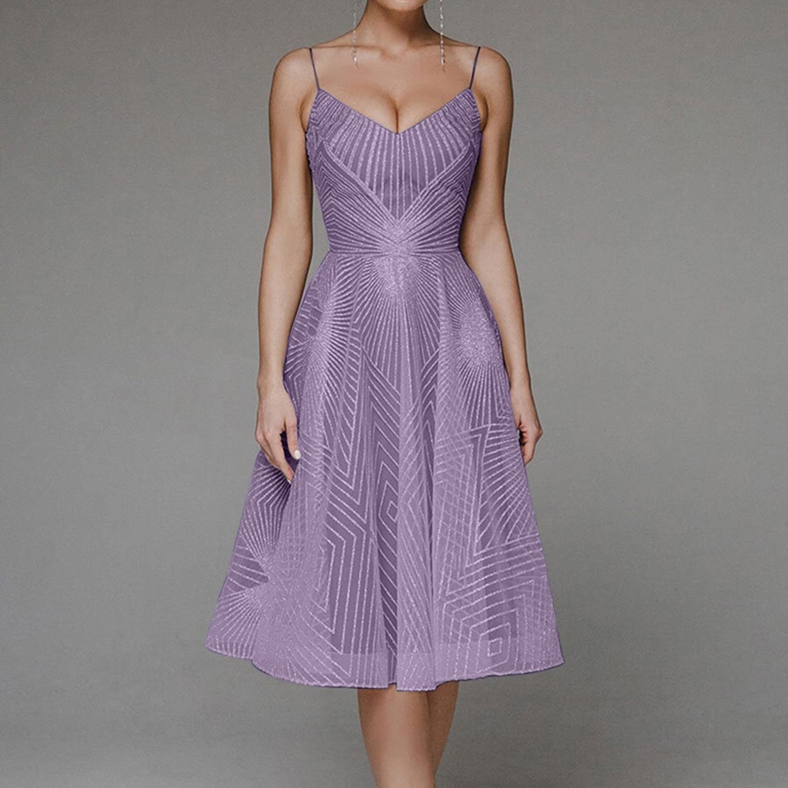 Swing Cocktailkleid Damen Festlicher Kleid Spaghettiträger Lange Ballkleider V-Ausschnitt Spitzenkleid Elegant Abendkleid A-Linie Brautjungfernkleider Damenkleider Trägerkleid Partykleider