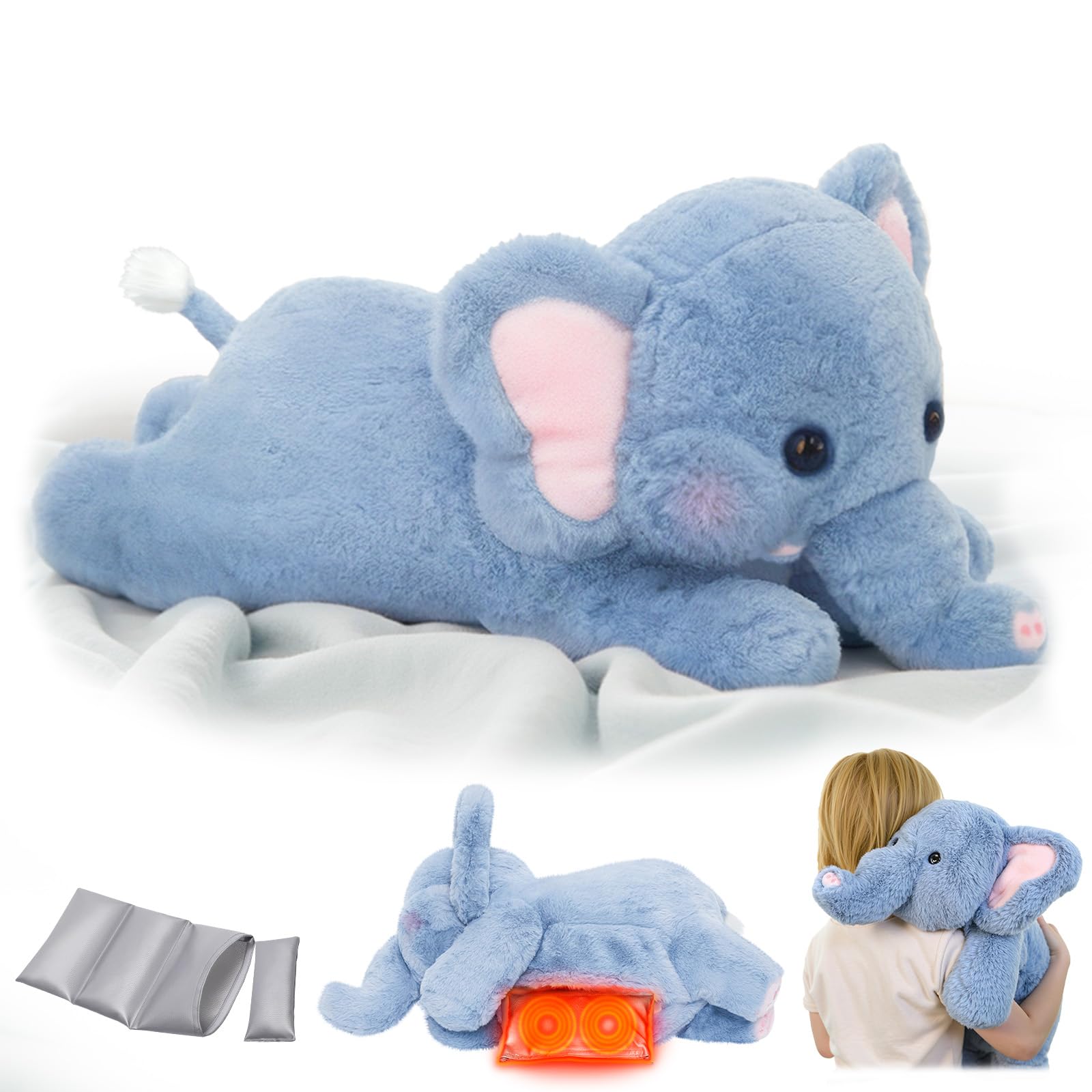 Mewaii Weighted Stuffed Animal with Microwave Heat Pad - 23inch Weighted Elephant Plush with Adjustable, Heatable & Coolable Bag for Cuddly Companion for Adults Kids(5.0Lbs)