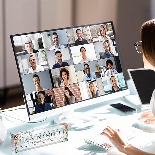 Miniatura 6 de Marsui 4 placas de identificación de acrílico para oficina, placa de identificación personalizada en blanco, bloque de vidrio acrílico transparente