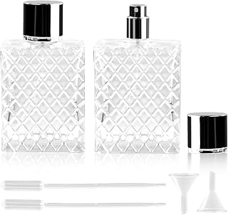 2 Pack Empty Perfume Bottles, 100ml 3.4 oz Refillable Perfume Sprayer, Fine Mist Cologne Atomizer, Portable Clear Glass Dispenser for Travel with Funnel Dropper