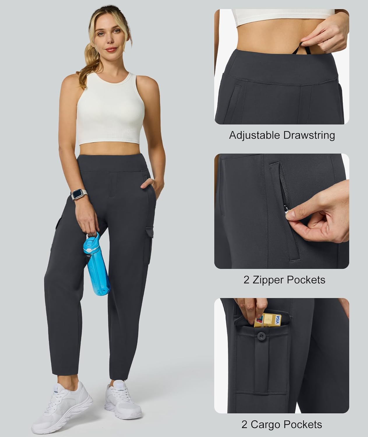 Casei Womens Cargo Pants, Wide Leg Yoga Pants High Waist Stretch Casual Pants with Pockets Business Travel Work - Image 4