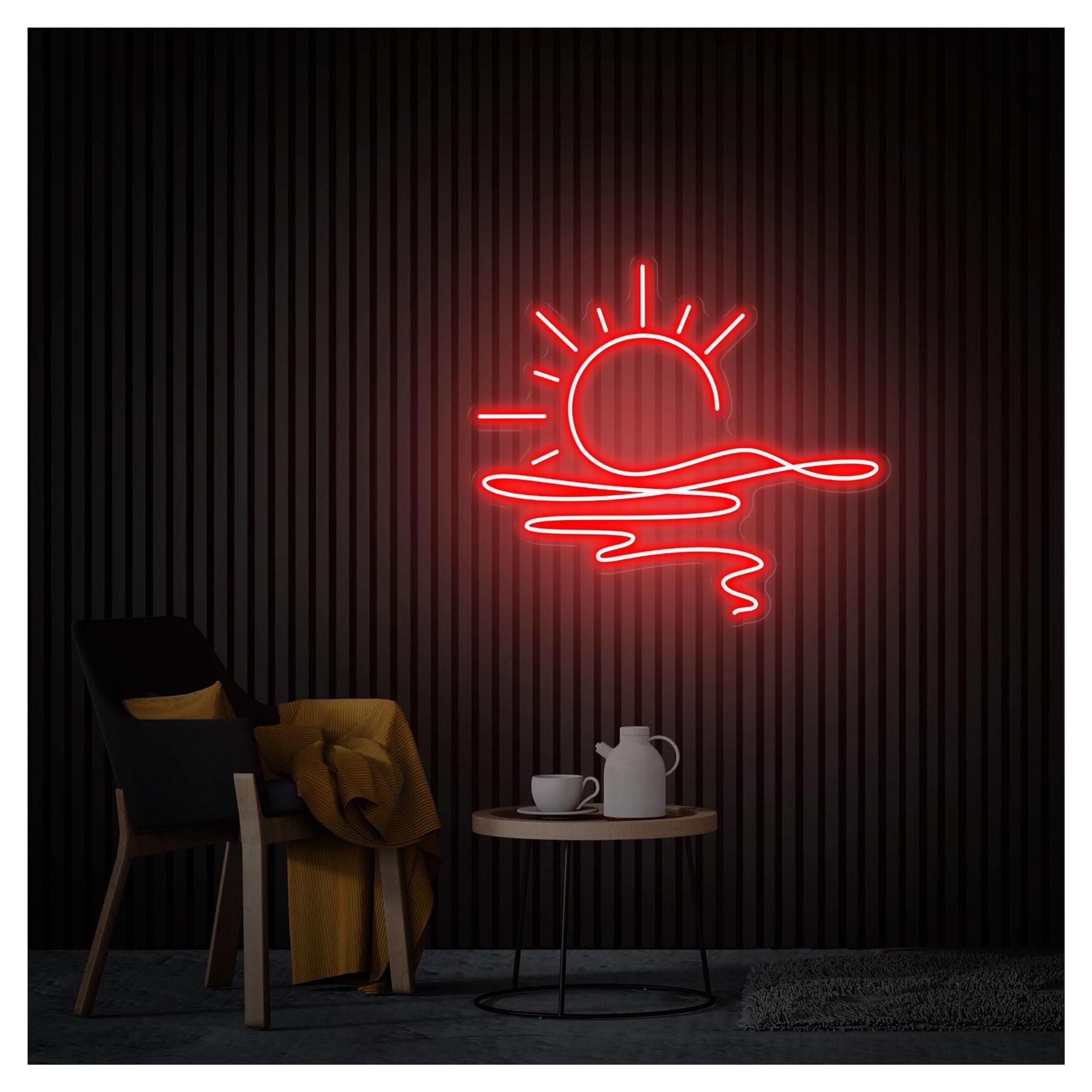 RONGCH Hanging Art Signs Sunrise Neon Sign,Suitable for Beach Shop Room Wall Decor with Dimmable 45cmx50cm(A)