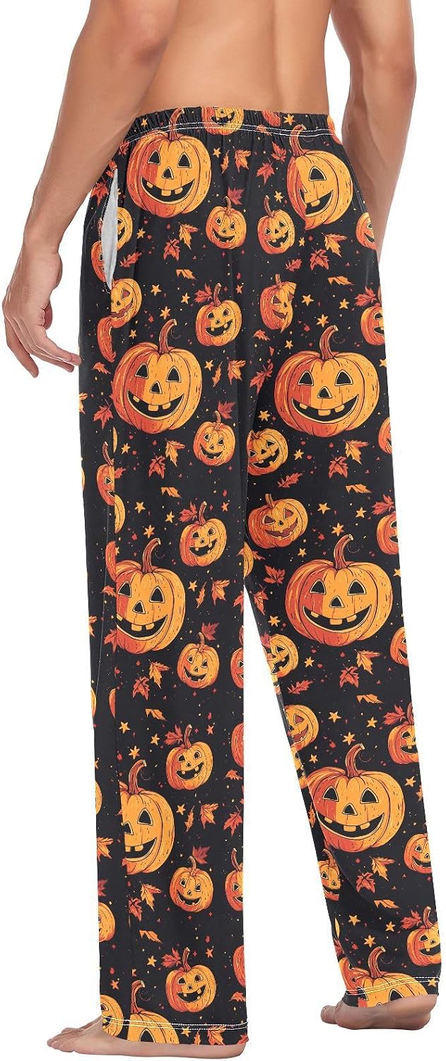 Halloween Pumpkins Cartoon Men Cotton Flannel Pajama Pants Mens Lounge Sleep PJ Bottoms M