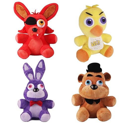 HOpGdd Horror Animatronic Plush Toy Set, 4PCS Scary Game Character Stuffed Animals, Soft Cartoon Fox Bear Bunny Chicken Dolls, 8 Inch Collectible Plushies Figures for Fans & Room Decor