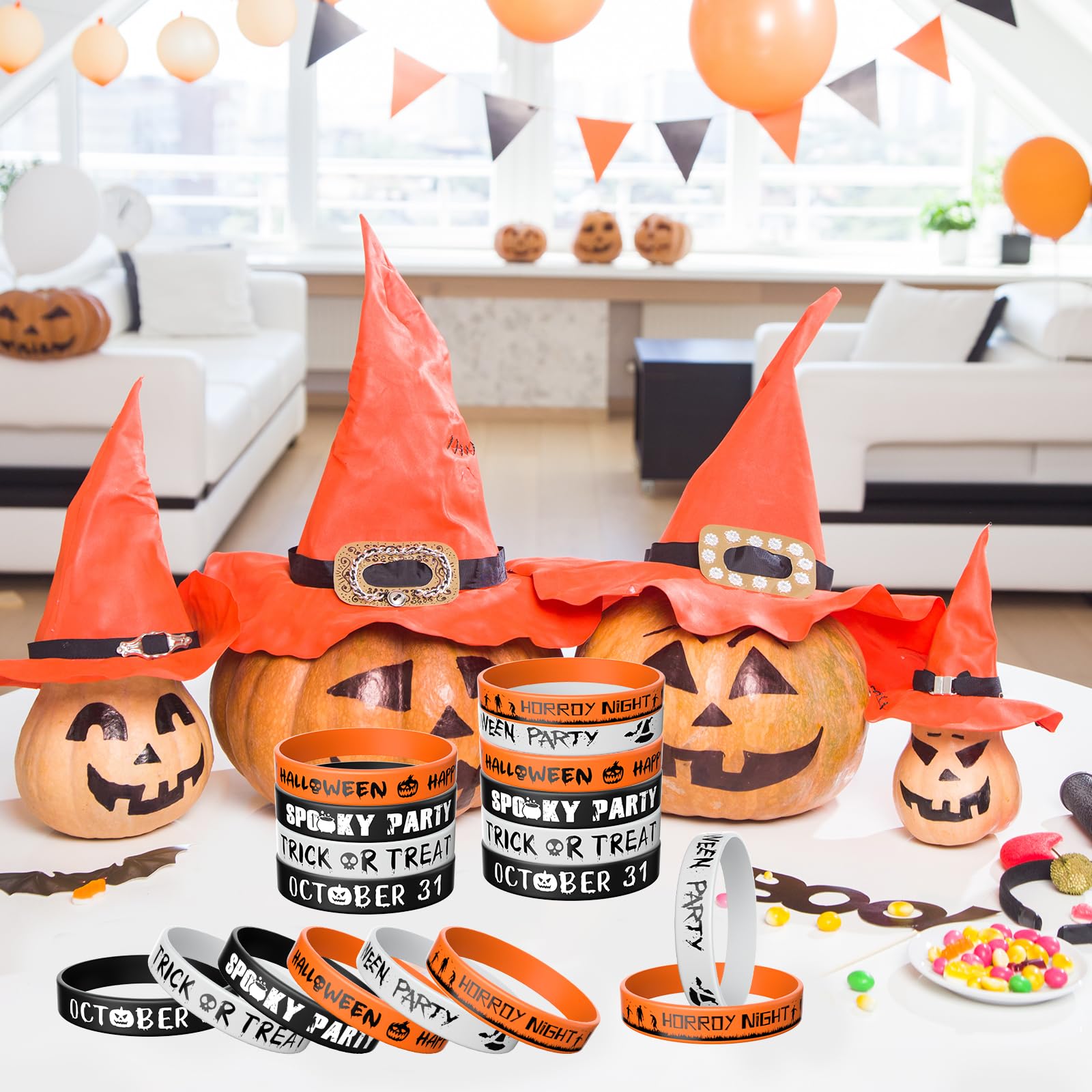 Morcheiong 36 Pieces Halloween Rubber Bracelets 6 Classic Design Silicone Wristbands for Halloween Scary Party Supplies - Image 4