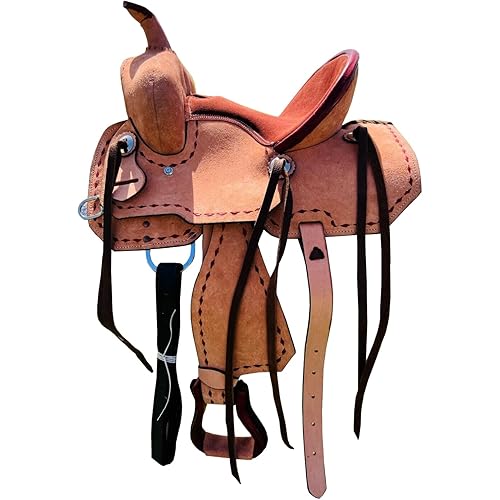 Pony Kids Barrel Horse Roughout Leather Saddle Suede Seat 10" 12" 13" Size ST-WLS-C154