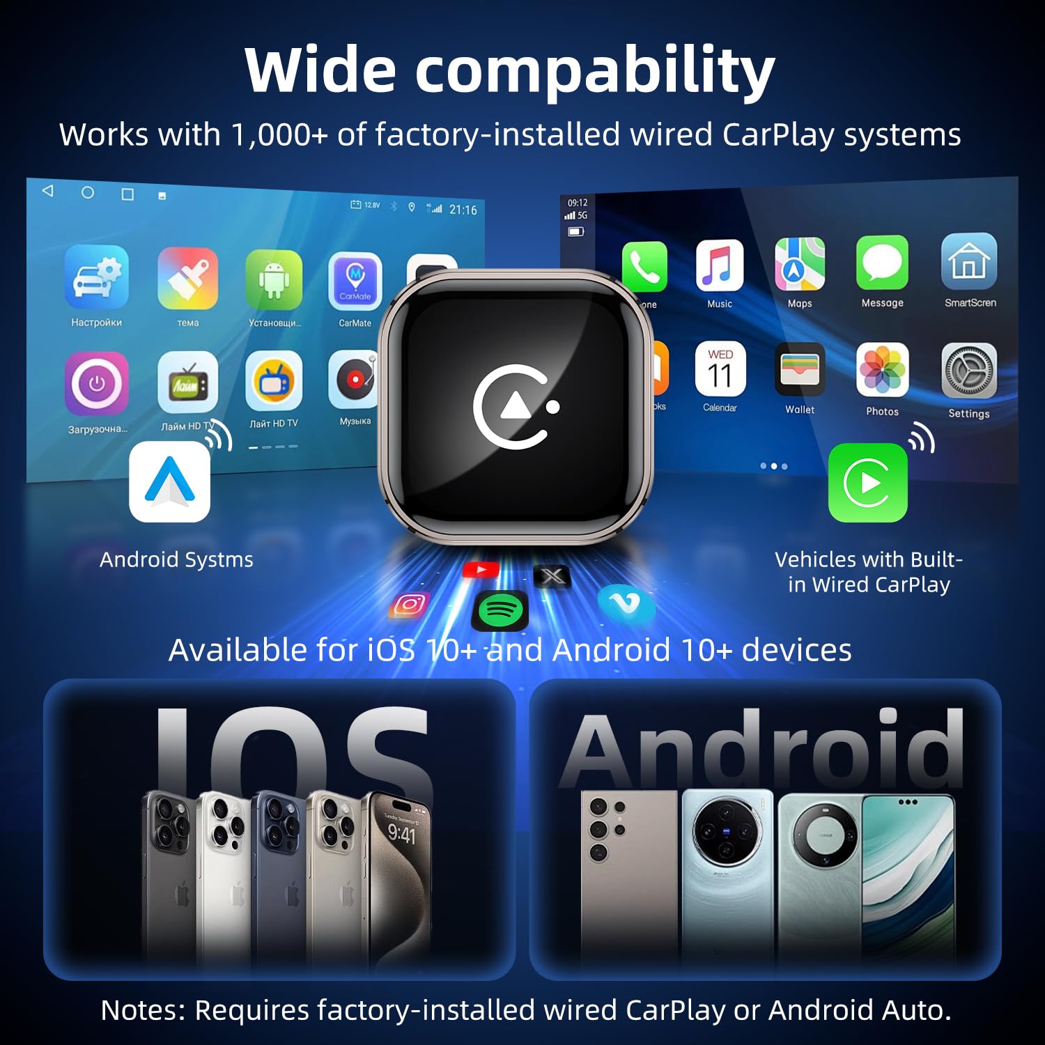 2026 Upgraded Wireless CarPlay Adapter UK , Convert Wired to Wireless CarPlay&Android Auto,Compatible with iPhone iOS 10+ & Android 11+, Mini USB Design,Auto Connect Fast and Stable,Plug and Play — view 2
