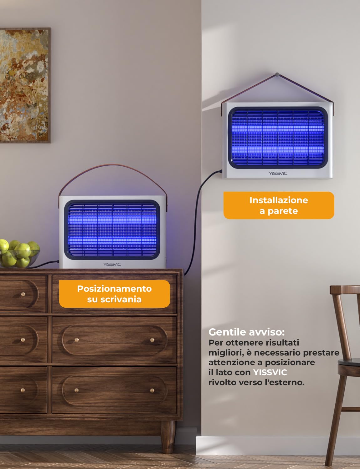 YISSVIC Lampada Antizanzare 4300V Zanzariera Elettrica 20W UV, con 2 Lampadine di Ricambio, Cassetto Estraibile, Manico in Pelle PU, Sicuro per Uomini e Animali, Uso Interno, Cavo 1.8m