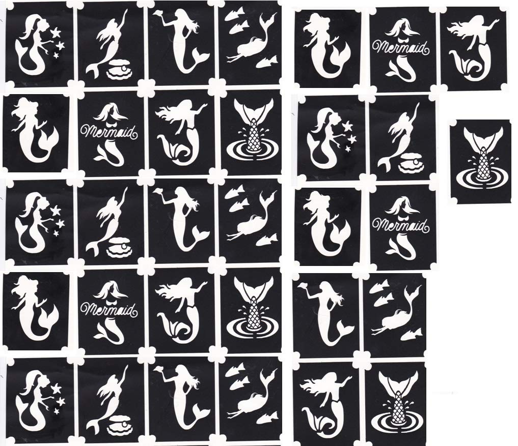 Mermaid Collection (32 Tattoo Glitter Airbrush Stencil Mermaid)