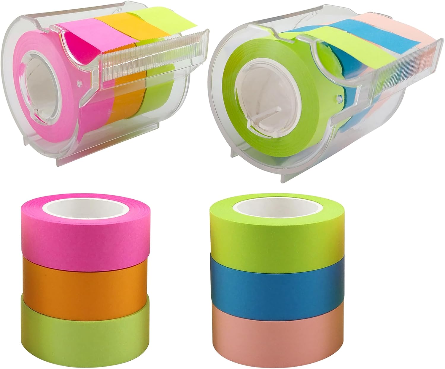 Sticky Rolls, 2 Full Adhesive Sticky Notes with Dispenser and 2 Refill Rolls, 0.6 x 315 Inches, Bright Colors, Colorful Sticky Roll Tape for Book, Notebook, Office, Home