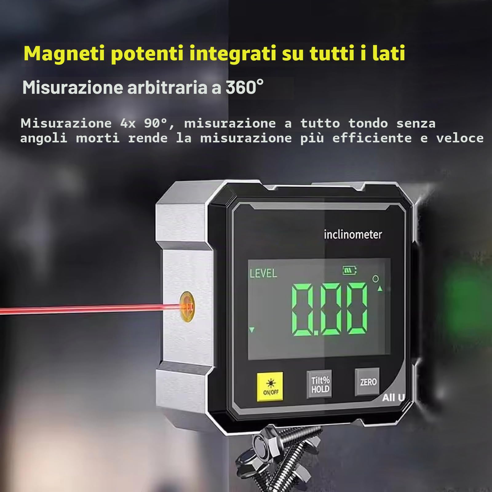 Luminis Precision X1 - Livella a bolla digitale, inclinometro digitale digitale a 4 lati, display LCD, inclinometro per la lavorazione del legno