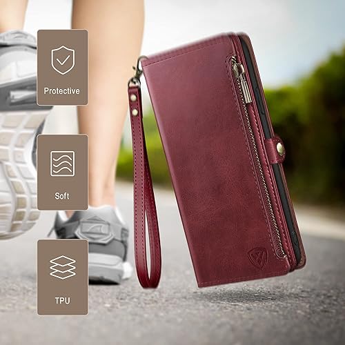 Miniatura 6 de XcaseBar Funda tipo cartera para Samsung Galaxy Note 9 con cremallera Bloqueo RFID Titular de la tarjeta de crédito, Libro de folio con tapa PU