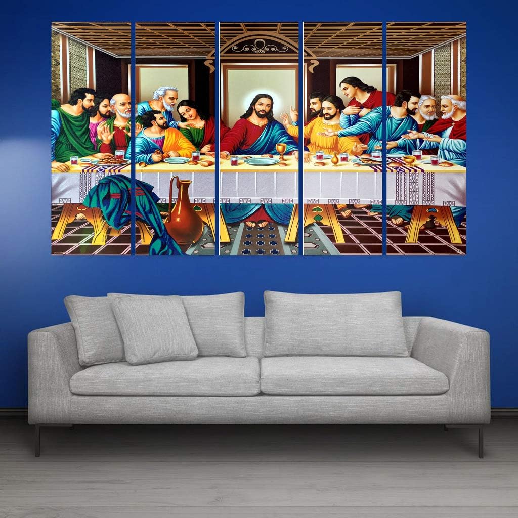 KYARA ARTS Multiple Frames, Beautiful Jesus Last Supper Wall Painting for Living Room, Bedroom, Office, Hotels, Drawing Room Wooden Framed Digital Painting (76cmx148cm)