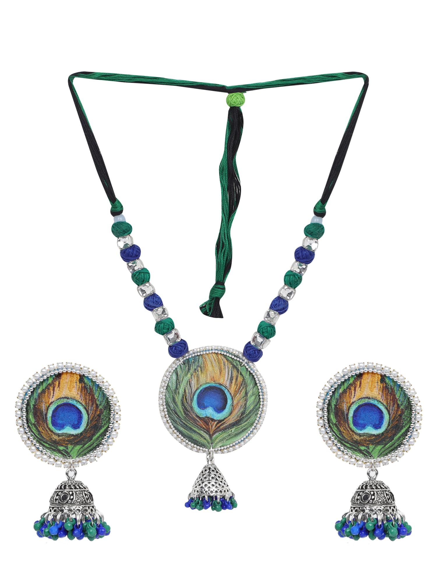 Jewellery Mor Pankh Classic Blue Handmade & Hand Painted Necklace Set for Girls & Women (KHJ-AMZ-NP-323)-image-25