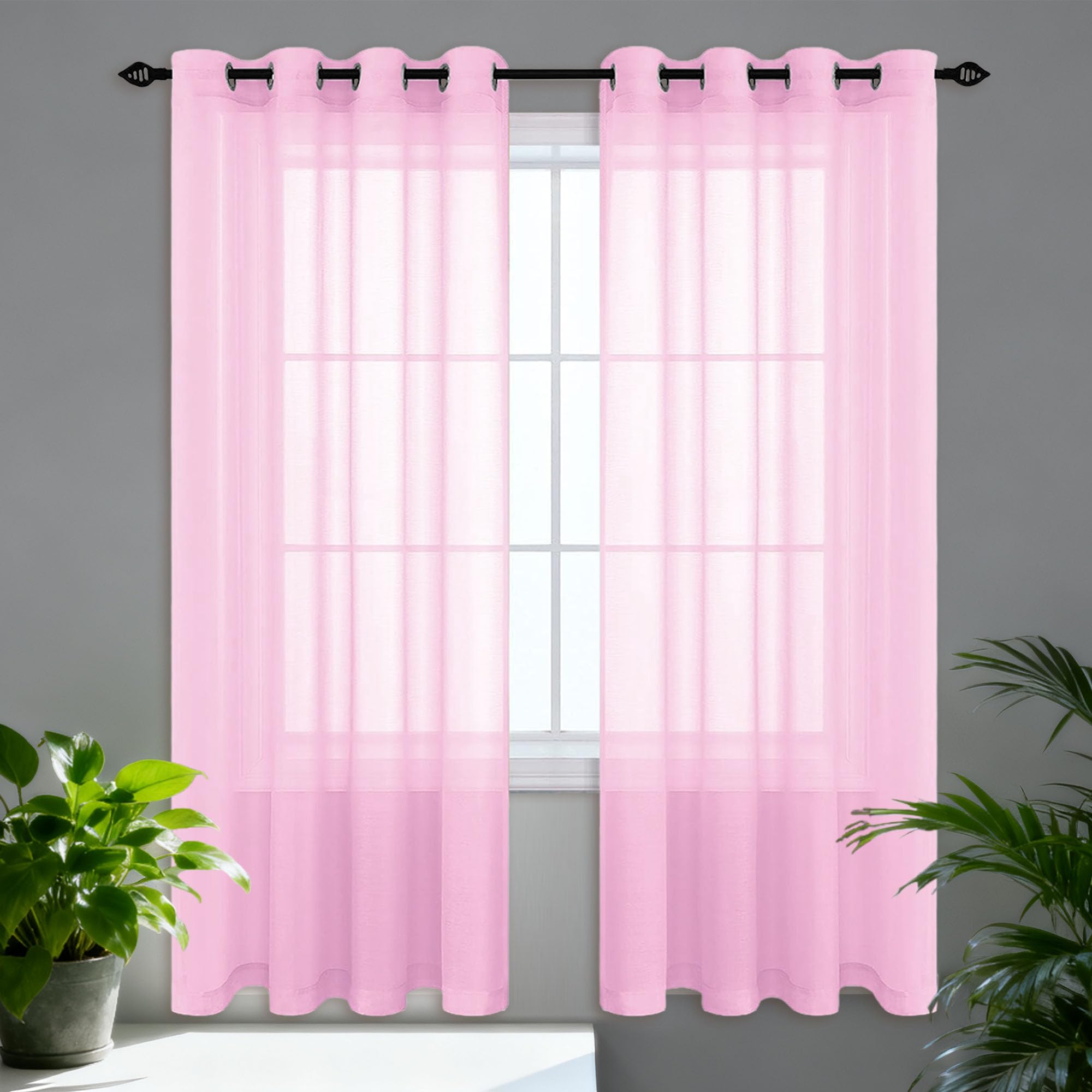 Voilages semi-transparents de 280x340 cm rose en polyester résistant avec oeillets intégrés