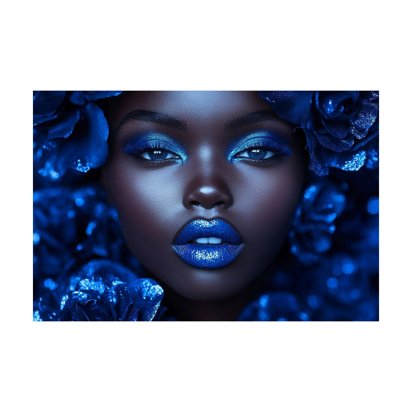 TERUEA Elegant Artwork for Girls Room Bedroom Wall Decor Woman With Blue Makeup And Floral Portrait Vintage Humor Wall Poster for Bathroom Toilet Decor(Blue)-80x120cm Unframed