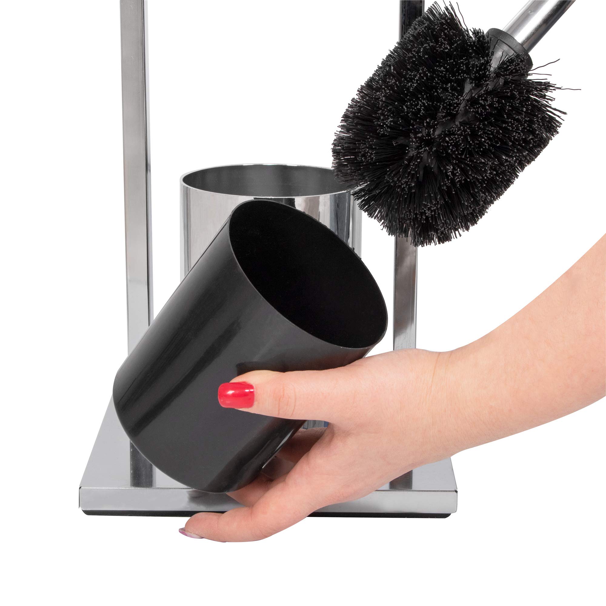 SPRINGOS Supporto per scopino WC con porta carta igienica integrato, in bambù, in metallo, 75,5 cm