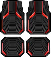 PICAUTO Heavy Duty Rubber Floor Mats Red Aluminum Film Set - Trim-to-Fit Front Rear All-Weather Anti-Slip for SUV Sedan Van