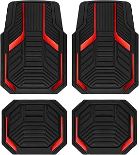 PICAUTO Heavy Duty Rubber Floor Mats Red Aluminum Film Set - Trim-to-Fit Front Rear All-Weather Anti-Slip for SUV Sedan Van