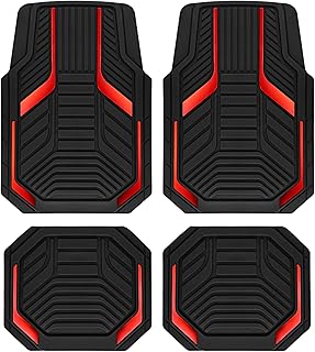 PIC AUTO Alfombrillas de goma resistentes, juego de alfombrillas de aluminio rojo para automóvil, alfombrillas delanteras y traseras con respaldo antideslizante, protección para todo tipo de clima,