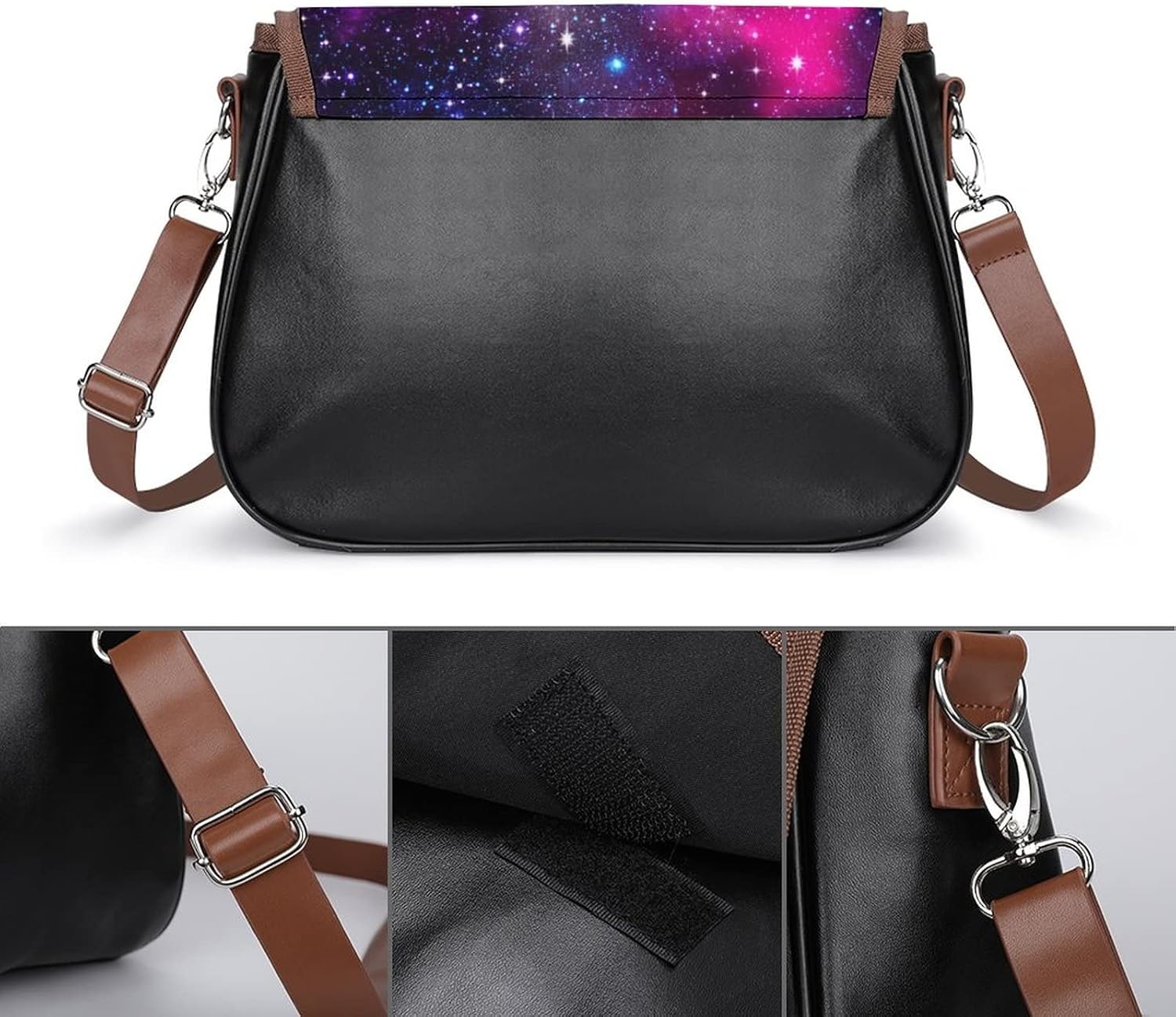 Leather Crossbody Bags for Women Designer Shoulder Messenger Bags with Printed Flap Nebula Galaxy Space