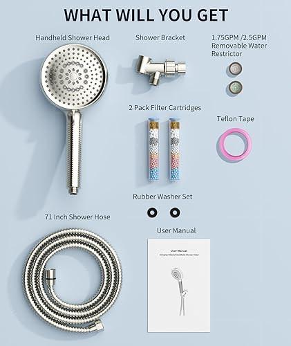 Miniatura 9 de Cabezal de Ducha Filtro con Mando a Distancia, Cabezal de Ducha de Alta Presión con 10 Modos de Pulverización y Filtros, Cabezal de Ducha Filtro