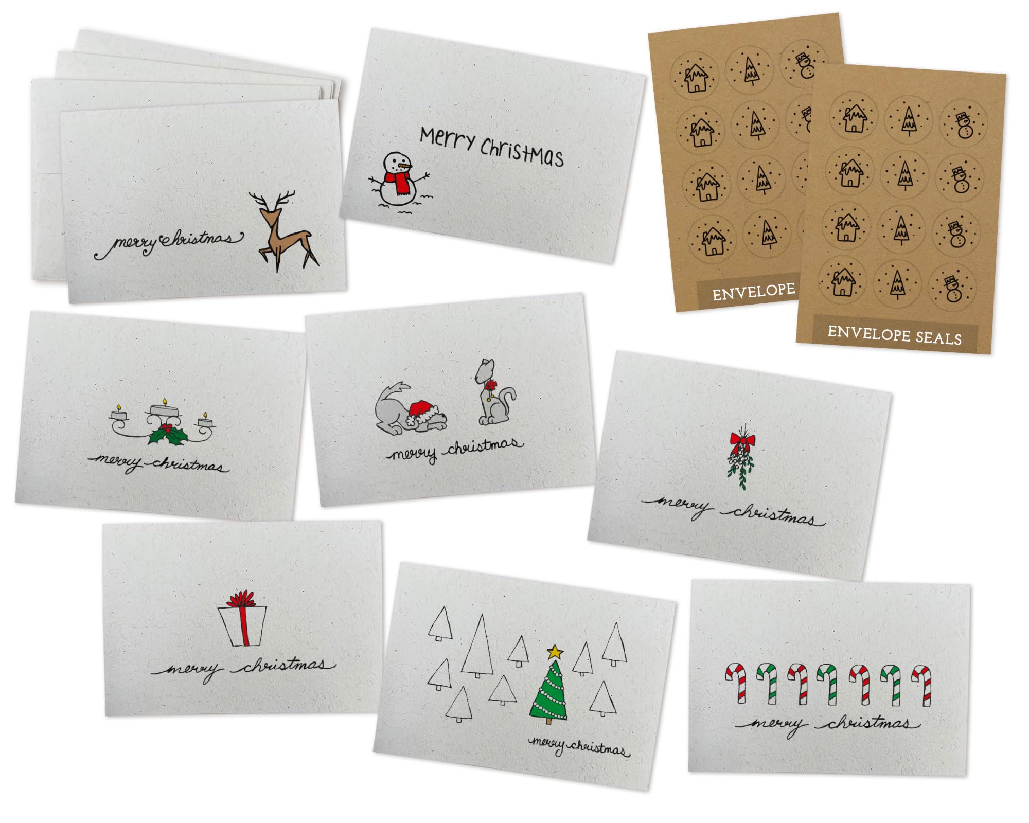 Sugartown Greetings Merry Christmas Greeting Cards Collection - 24 Cards & Envelopes - Includes Kraft Seals!