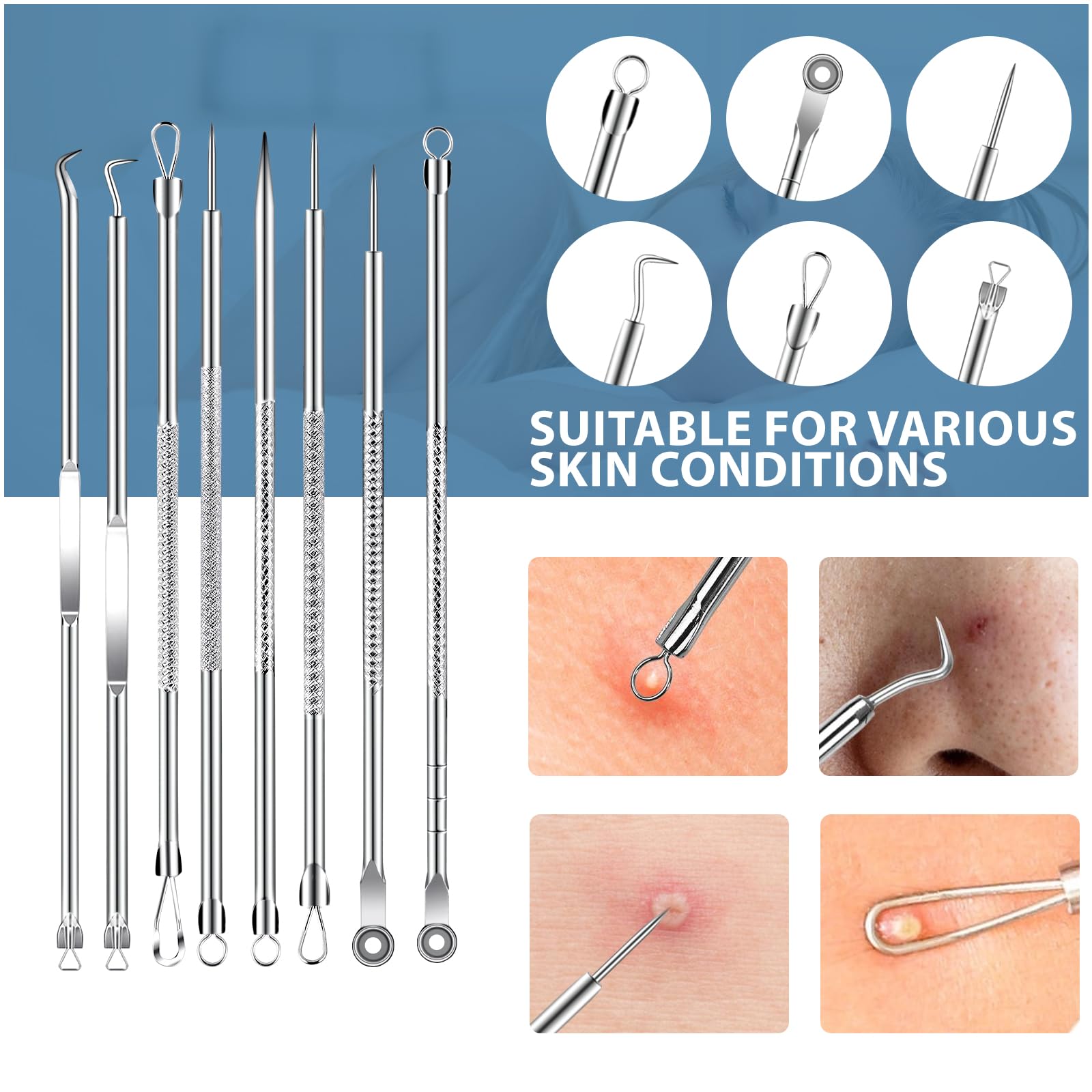Mitesserentferner, Komedonen-Extraktor, Akne-Entfernungsset, Pickel-Druckknopf-Werkzeug-Set für Hautunreinheiten, Whitehead-Popping, 11-teiliges Zit-Entfernen für Nase, Gesicht, Werkzeug mit
