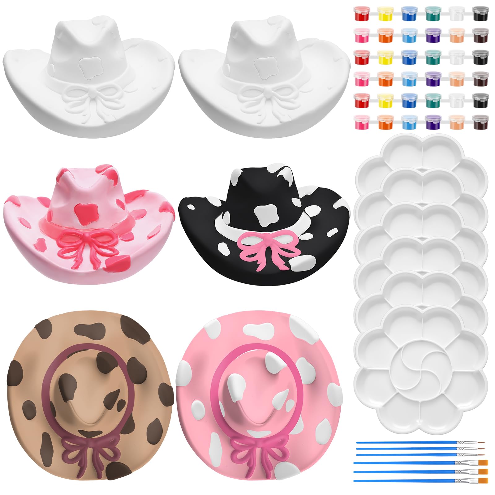 Affrolling 6er-Set Cowboystiefel-Vasen, Keramik, zum Bemalen, fertig zum Bemalen, Keramik, Cowgirl-Hut, Vase, DIY, unlackiert, Gips, bemalbar, Kit zum Basteln mit Pinselpalette für Erwachsene